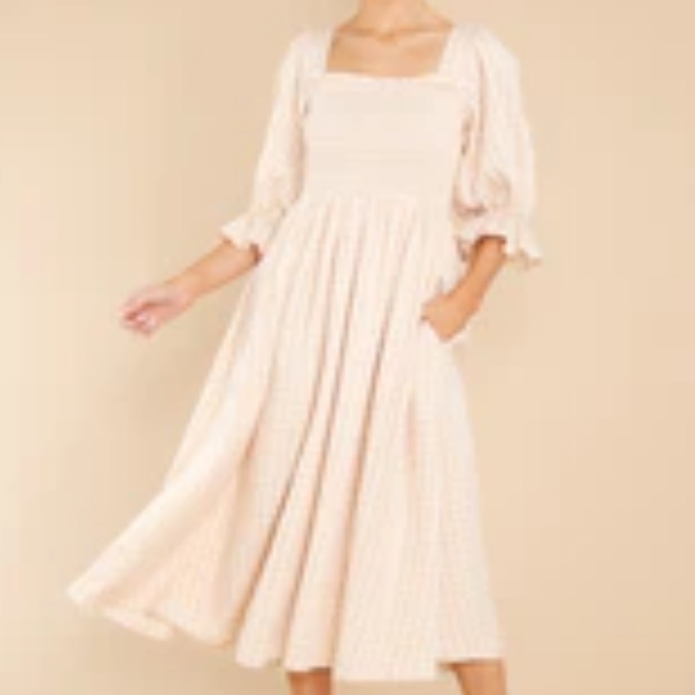NWT Tan Print Midi Dress- XS Gingham